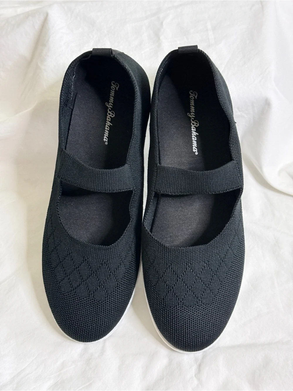 Tommy Bahama Black Knit Mary Jane Slip On Flats Shoes Sneaker EUC 8
